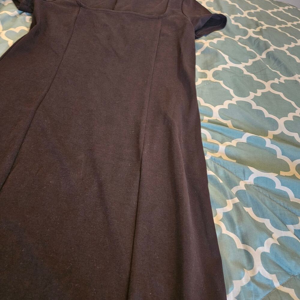 Old Navy Black Midi Dress Womens Medium Short Sleeve Square Neck Sheath - Picture 2 of 8